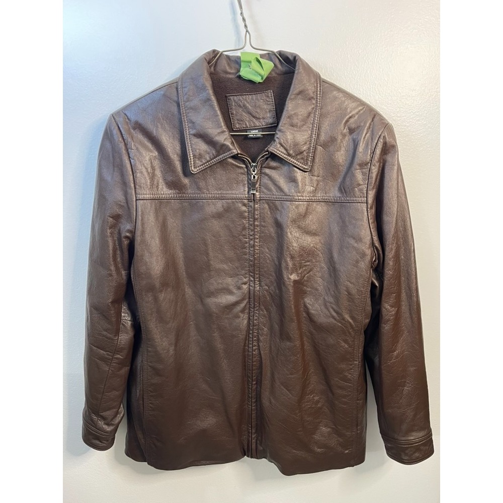Mens Brown Genuine Leather Full Zip Jacket Quilted Lining Size Large RN 42000